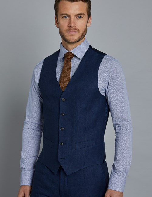 1913 Kollektion – Weste – Tailored Fit – Leinen – Fischgrat Blau