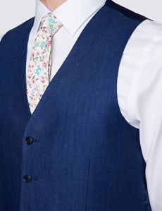Men's Royal Blue Herringbone Linen Tailored Fit Italian Waistcoat - 1913 Collection