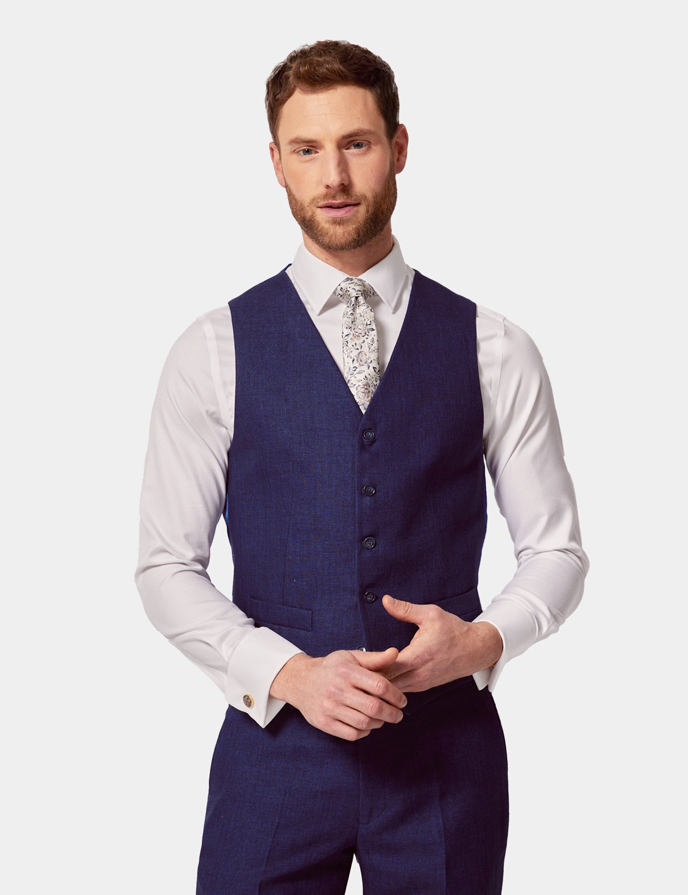 & Tailored Fit Royal Blue Herringbone Waistcoat reg