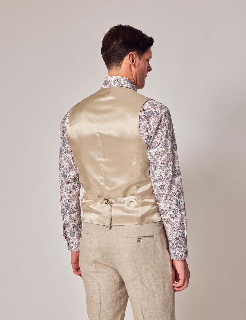 Beige Herringbone Linen Tailored Italian Suit Jacket - 1913