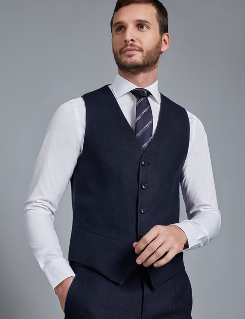 1913 Kollektion – Weste – Tailored Fit – Leinen – Fischgrat marineblau