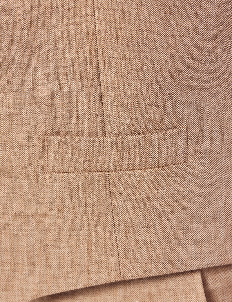 Beige Herringbone Linen Tailored Italian Suit Jacket - 1913