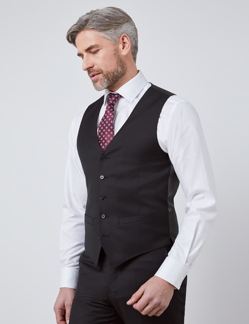 Weste - Slim Fit - 100S Wolle- Twill schwarz