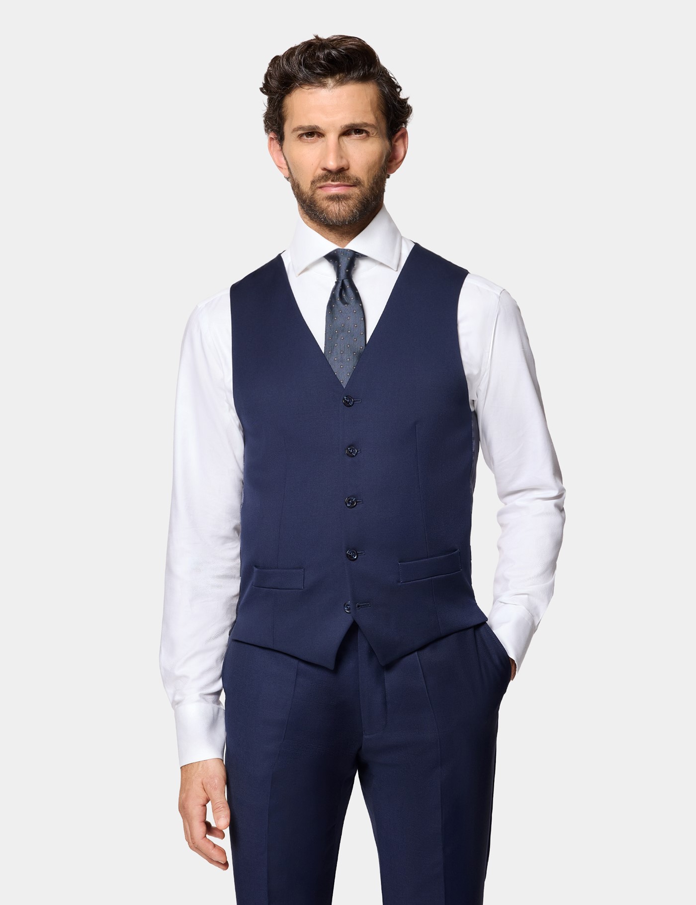 & Slim Fit Dark Blue Twill Waistcoat reg
