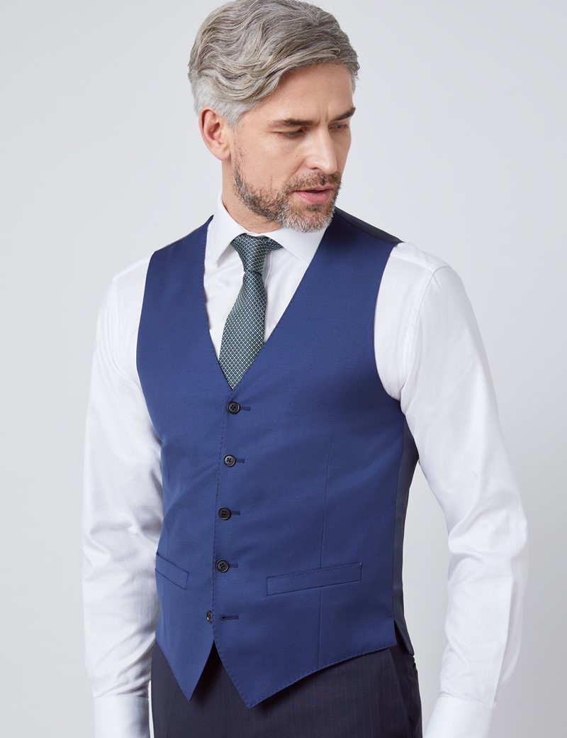 Men's Royal Blue Twill Slim Fit Waistcoat | Hawes & Curtis