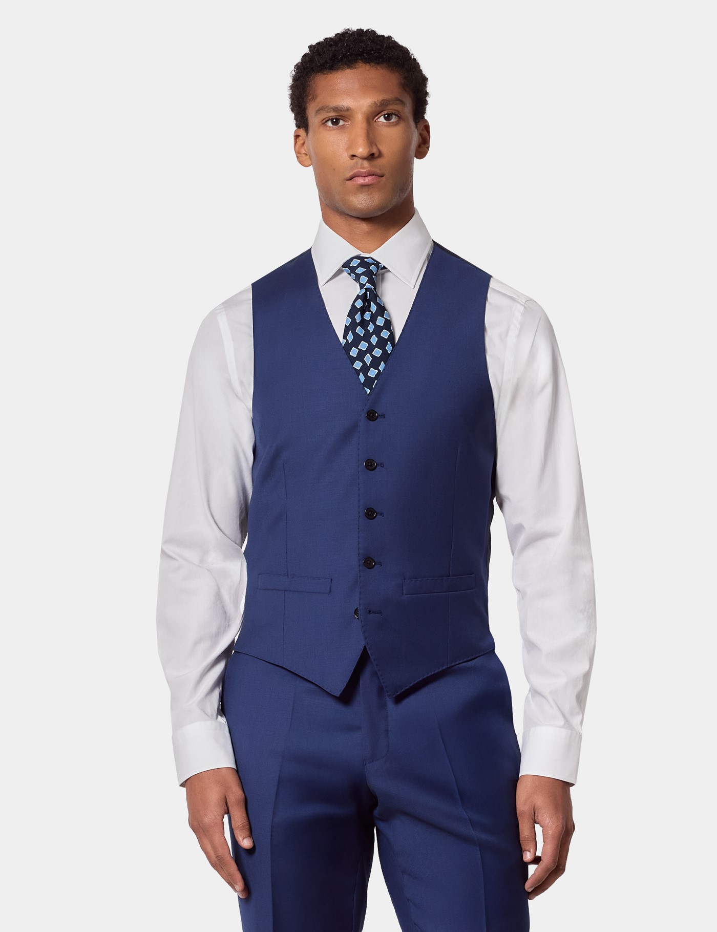 & Slim Fit Royal Blue Twill Waistcoat reg