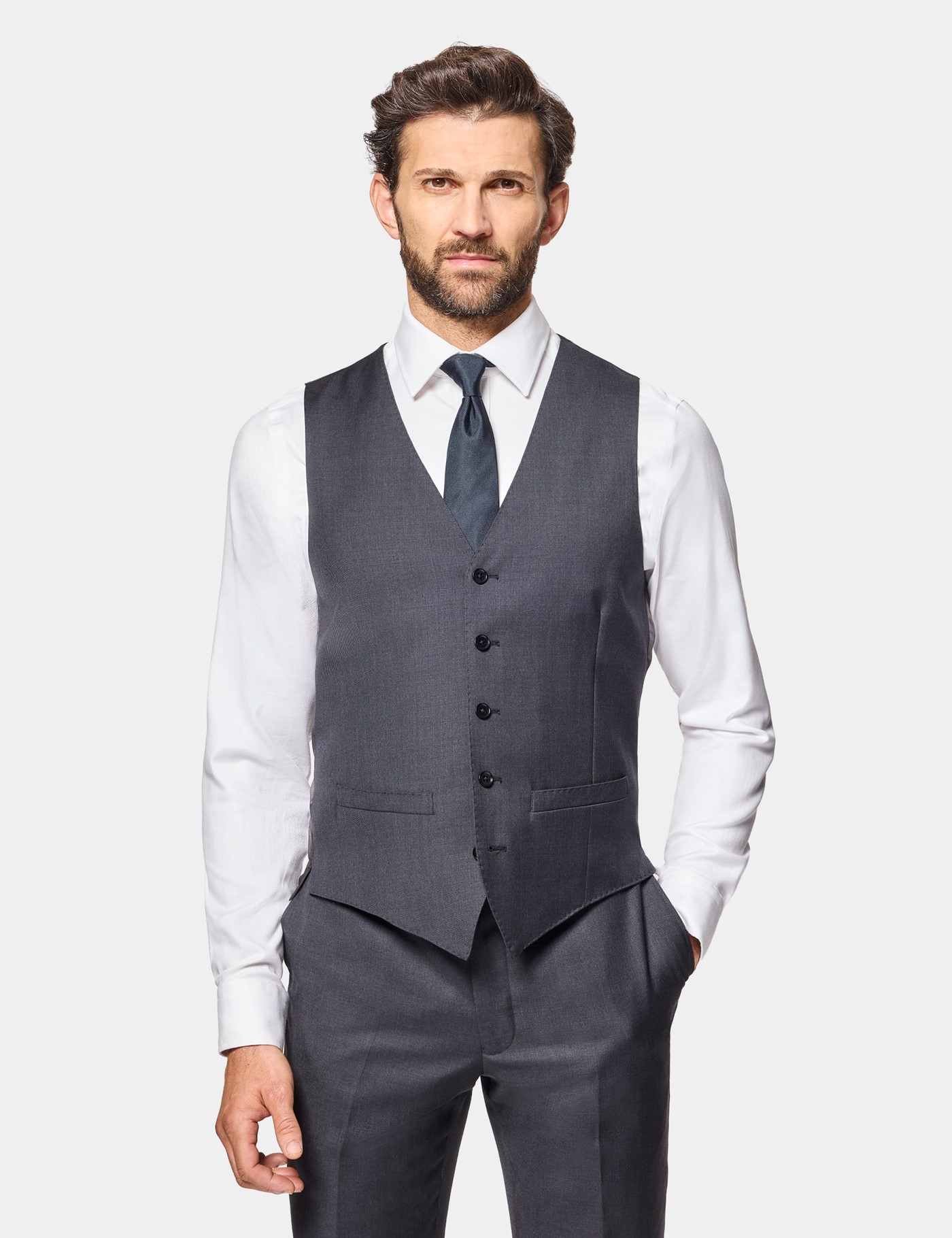 & Slim Fit Twill Suit Waistcoat reg