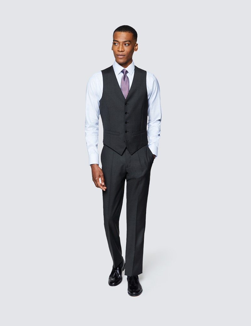 Weste - Slim Fit - 100S Wolle - Twill dunkles anthrazit