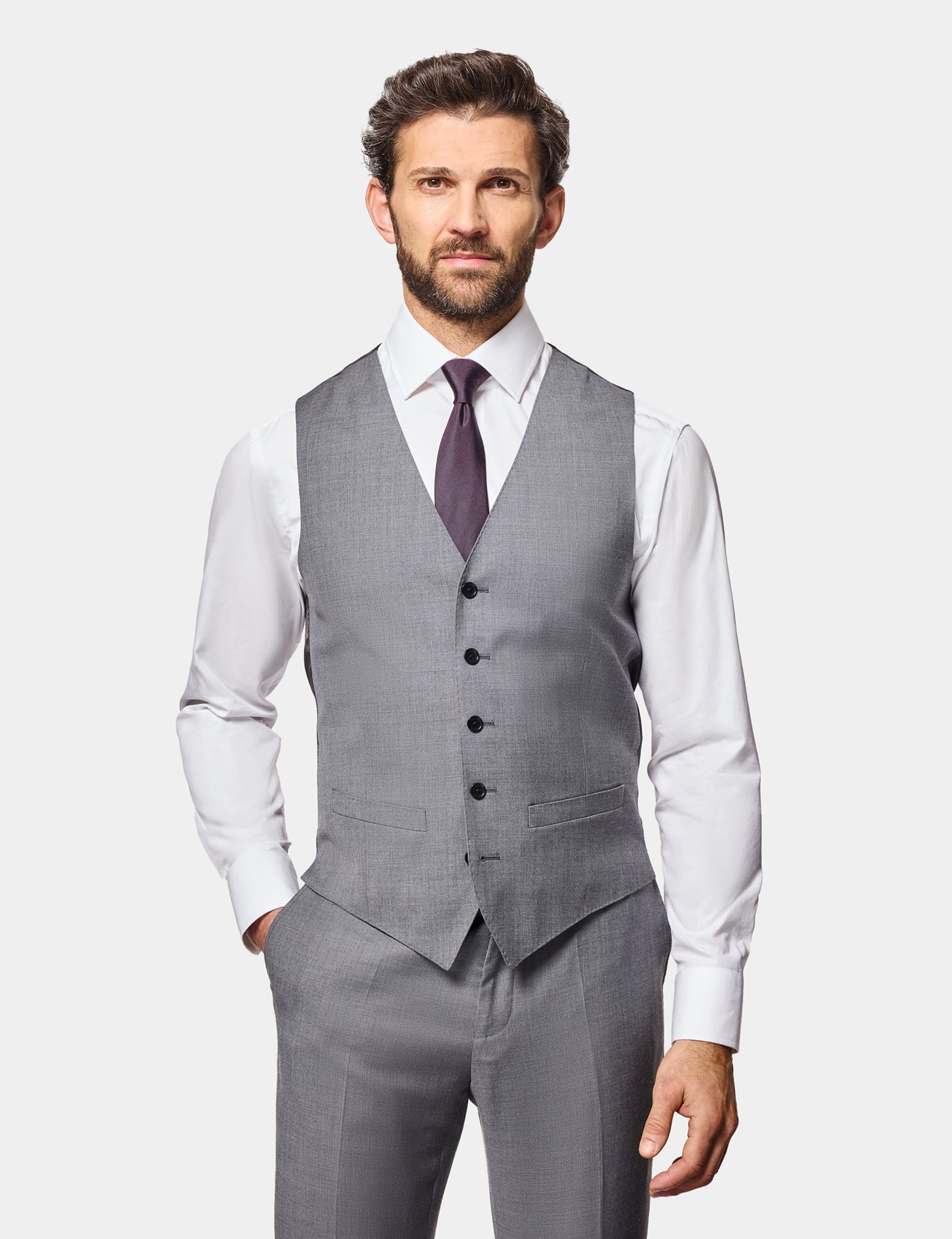 & Slim Fit Mid Twill Waistcoat reg