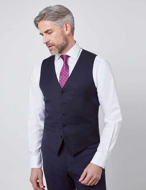 Weste - Slim Fit - 100S Wolle - Twill dunkles marineblau