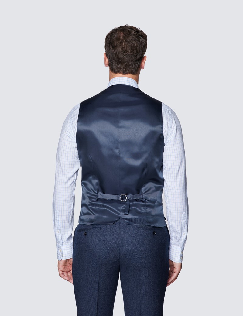 Men's Dark Blue Birdseye Semi Plain Slim Fit Waistcoat