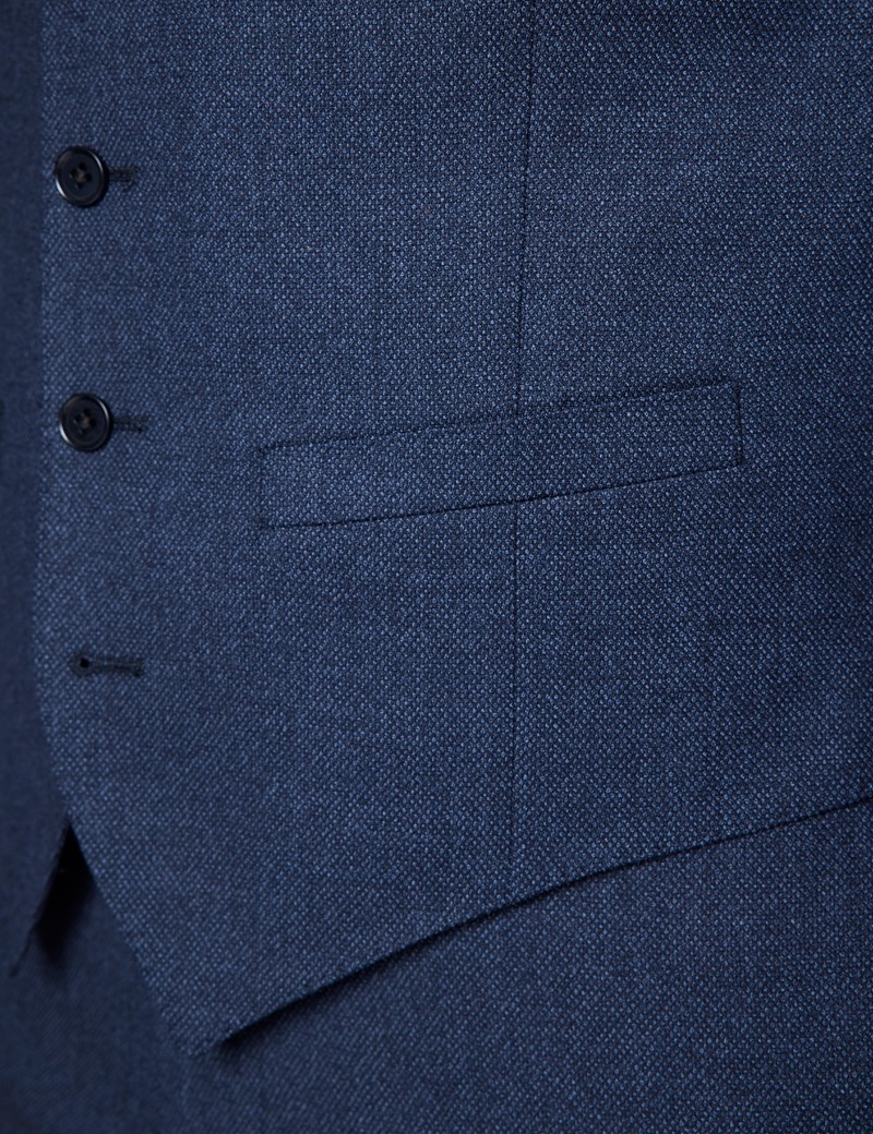Men's Dark Blue Birdseye Semi Plain Slim Fit Waistcoat