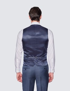Men's Mid Blue Sharkskin Slim Fit Waistcoat
