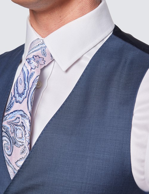 Men's Mid Blue Sharkskin Slim Fit 3 Piece Suit | Hawes & Curtis
