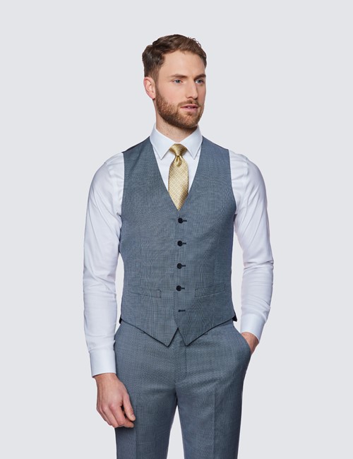 Men's Light Blue Birdseye Slim Fit Suit Trousers | Hawes & Curtis