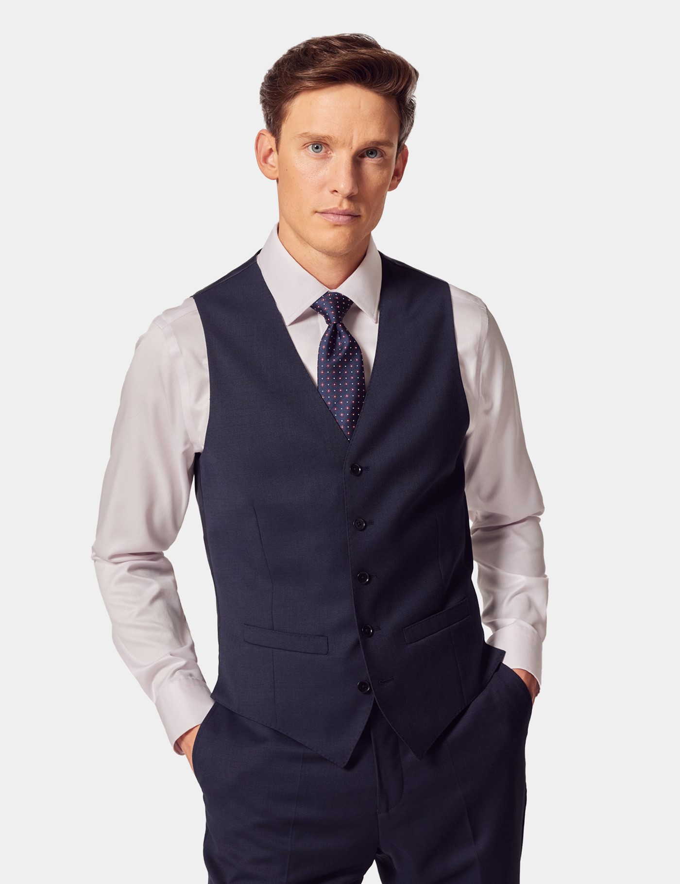 Hawes & Curtis Slim Fit Navy Hopsack Waistcoat Size: 36 reg (EU 46)