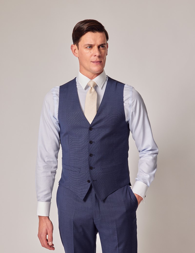 Micro Check Suit Vest - Ink Blue | Charles Tyrwhitt