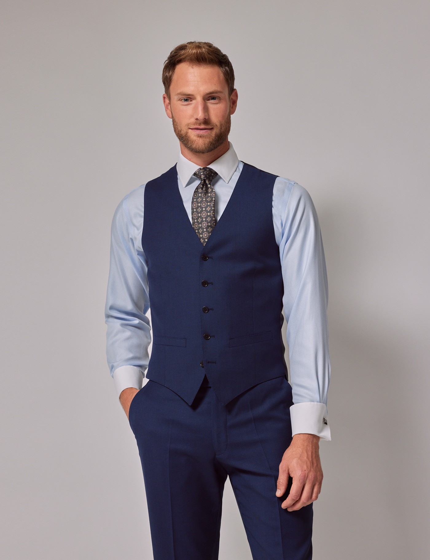 hawes & curtis royal blue birdseye plain slim waistcoat