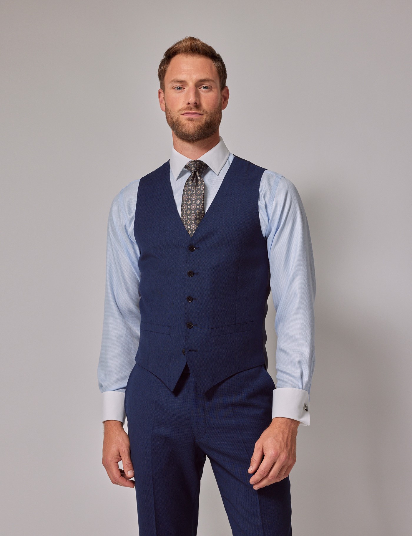 Hawes & Curtis Slim Fit Royal Blue Birdseye Waistcoat Size: 48 reg (EU 58) image 4