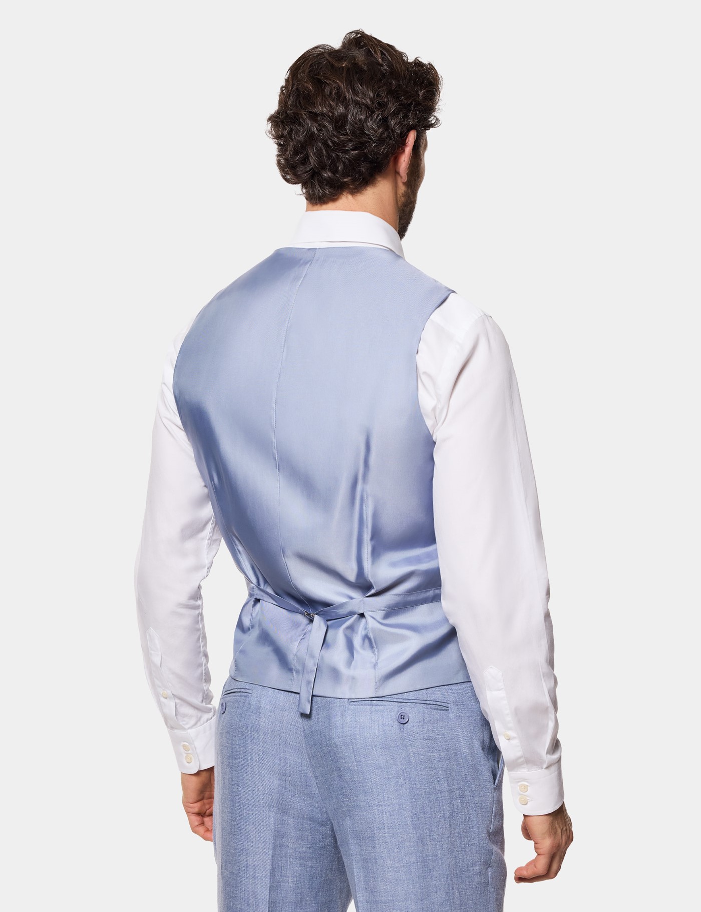 Hawes & Curtis Tailored Fit Blue Linen Waistcoat Size: 48 reg (EU 58) image 3
