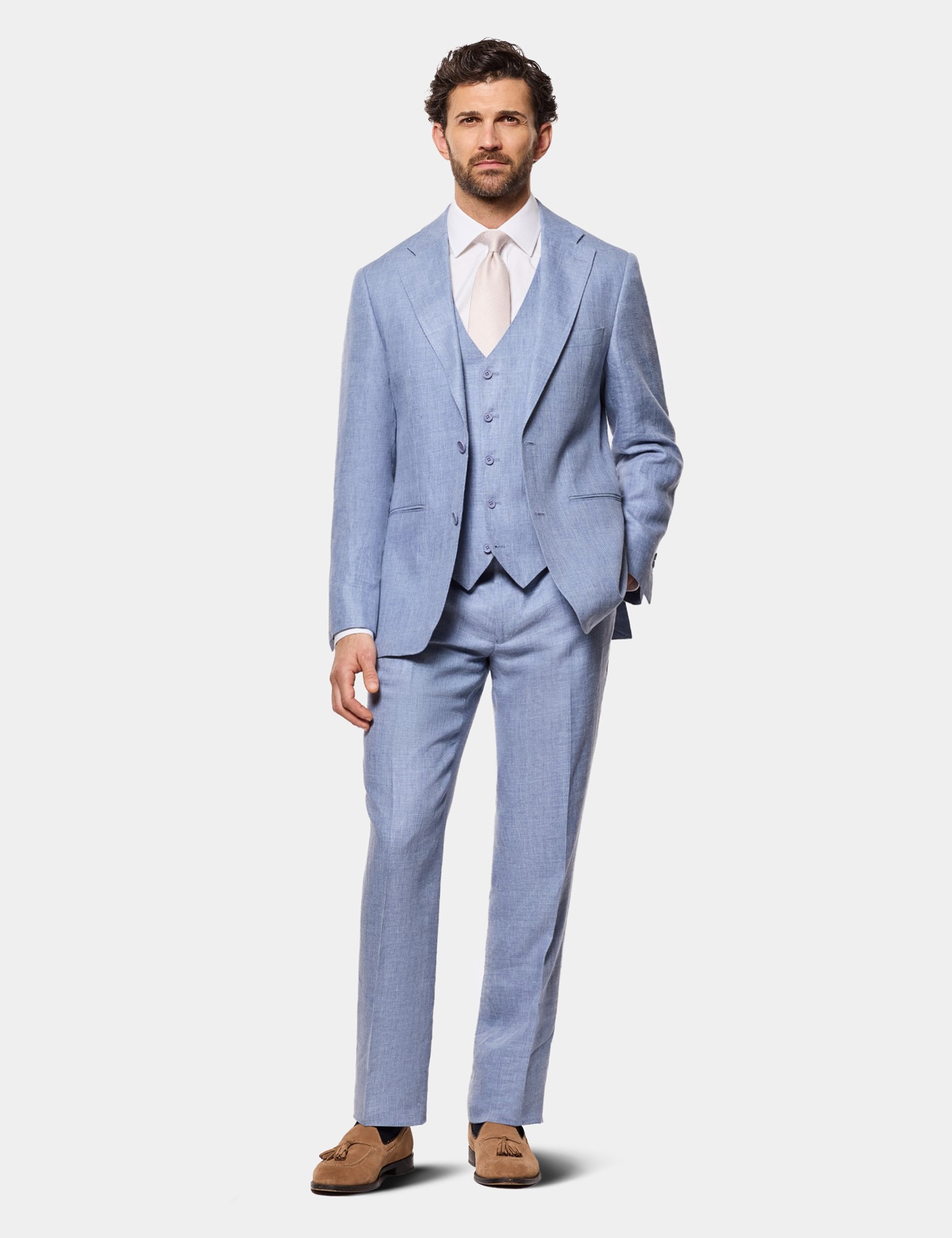 Hawes & Curtis Tailored Fit Blue Linen Waistcoat Size: 48 reg (EU 58) image 4