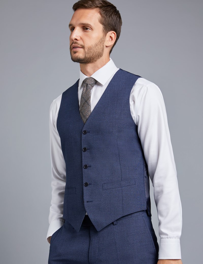 Men's Dark Blue Textured Slim Fit Vest | Hawes & Curtis