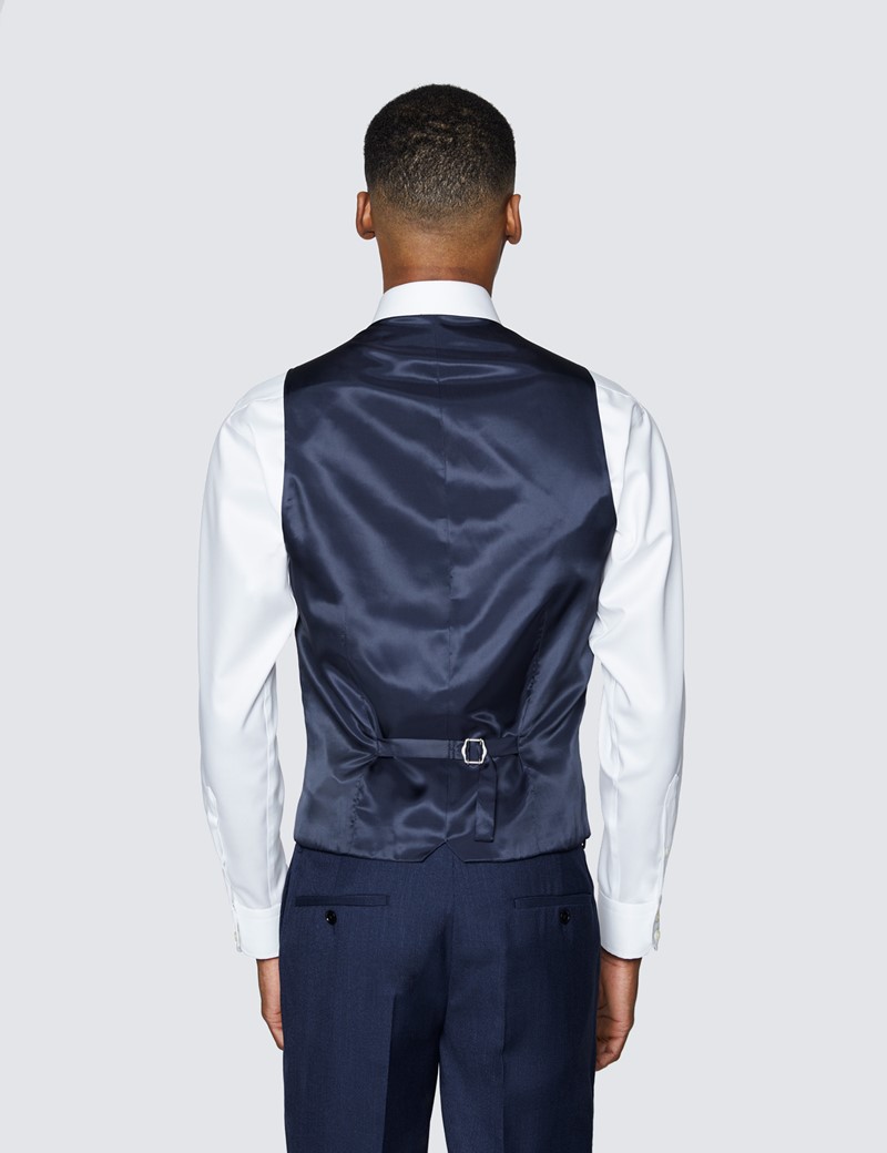 Men's Blue Semi Plain Zigzag Slim Fit Waistcoat