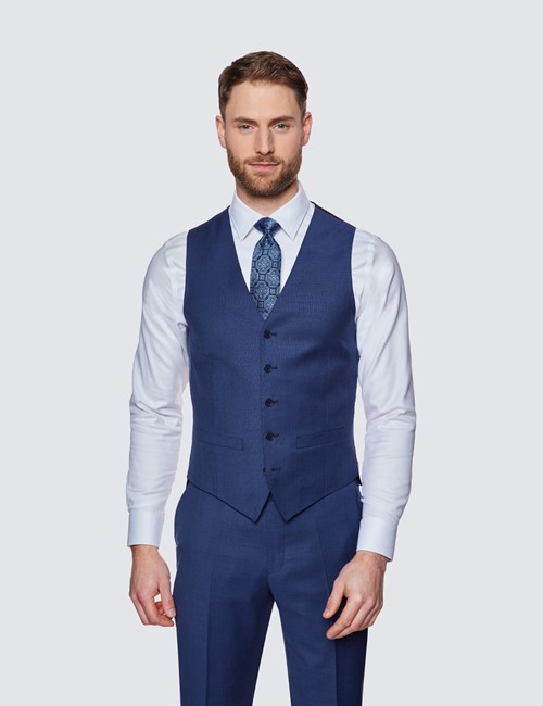Men's Royal Blue Textured Plain Slim Fit Suit Trousers | Hawes & Curtis