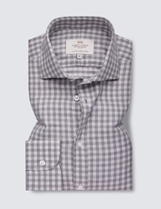 Grey & Light Grey Check Flannel Shirt With Full Cutaway Collar 