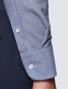 Navy & White Dogtooth Flannel Shirt With Full Cutaway Collar 