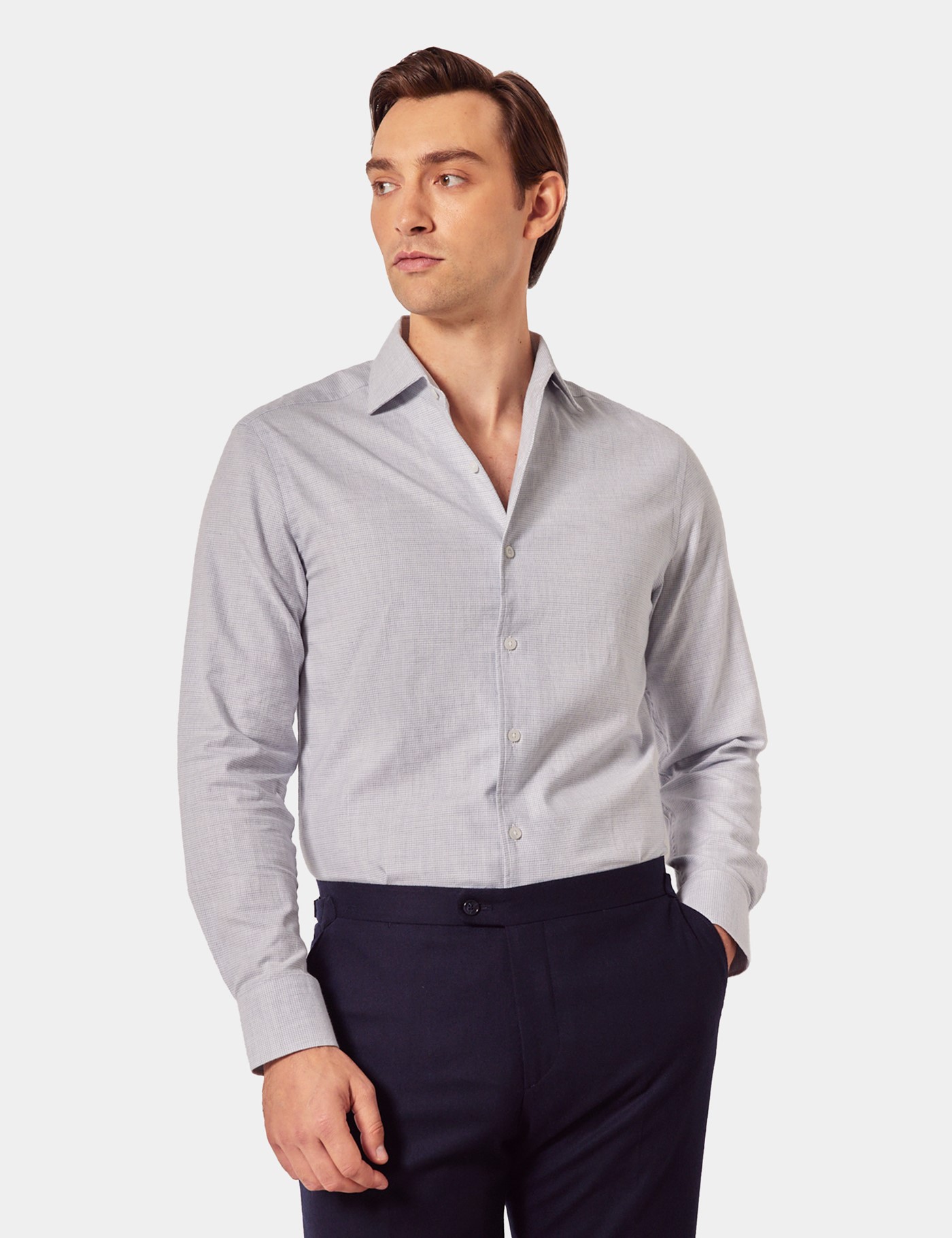 & Slim Fit Light Blue & White Puppytooth Check Shirt