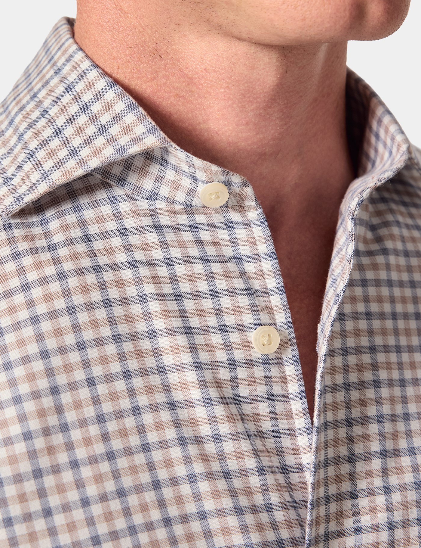 Hawes & Curtis Slim Fit Beige & Navy Grid Check Shirt Size: Small image 2