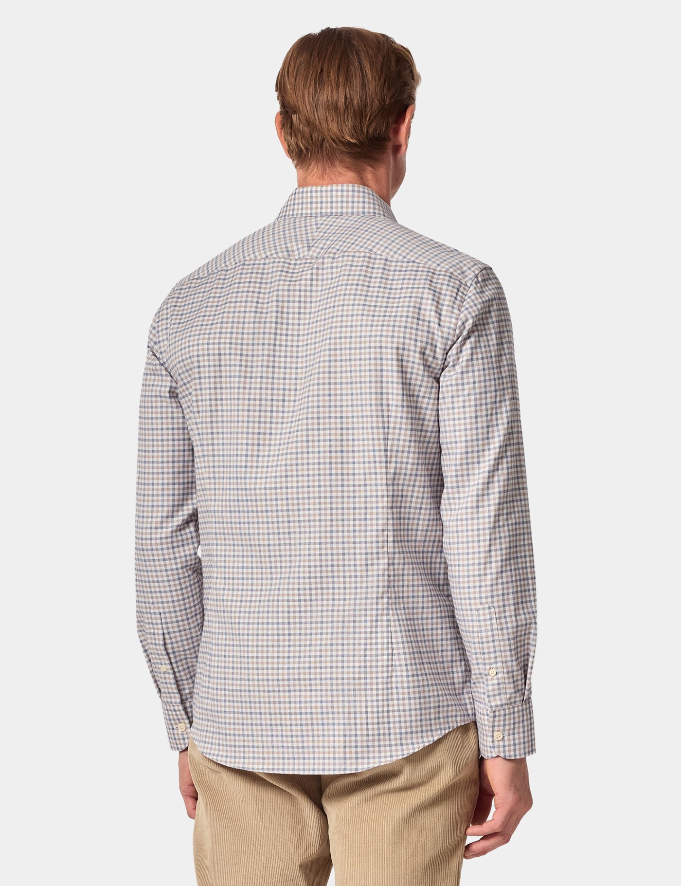 Hawes & Curtis Slim Fit Beige & Navy Grid Check Shirt Size: Small image 3