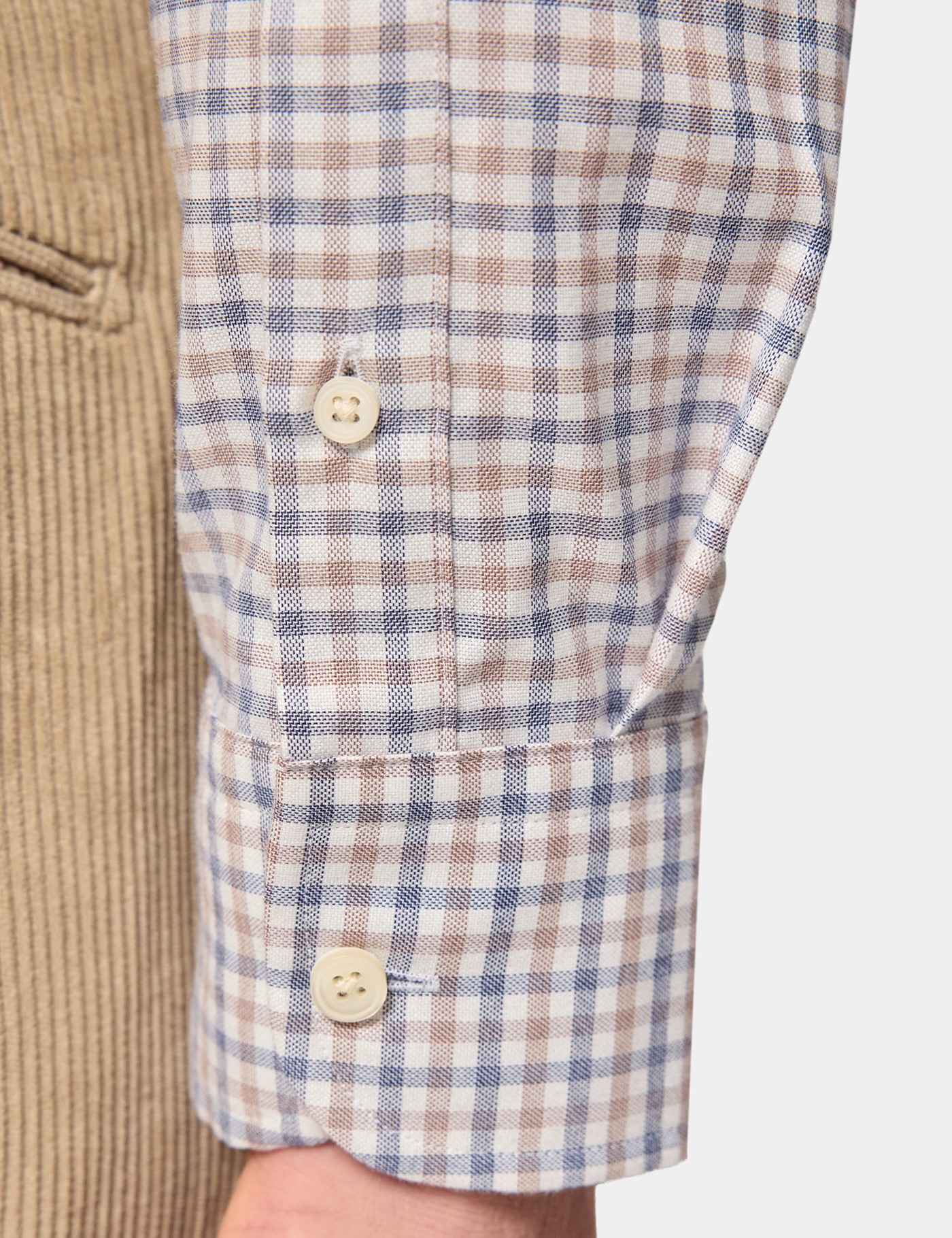 Hawes & Curtis Slim Fit Beige & Navy Grid Check Shirt Size: Small image 4