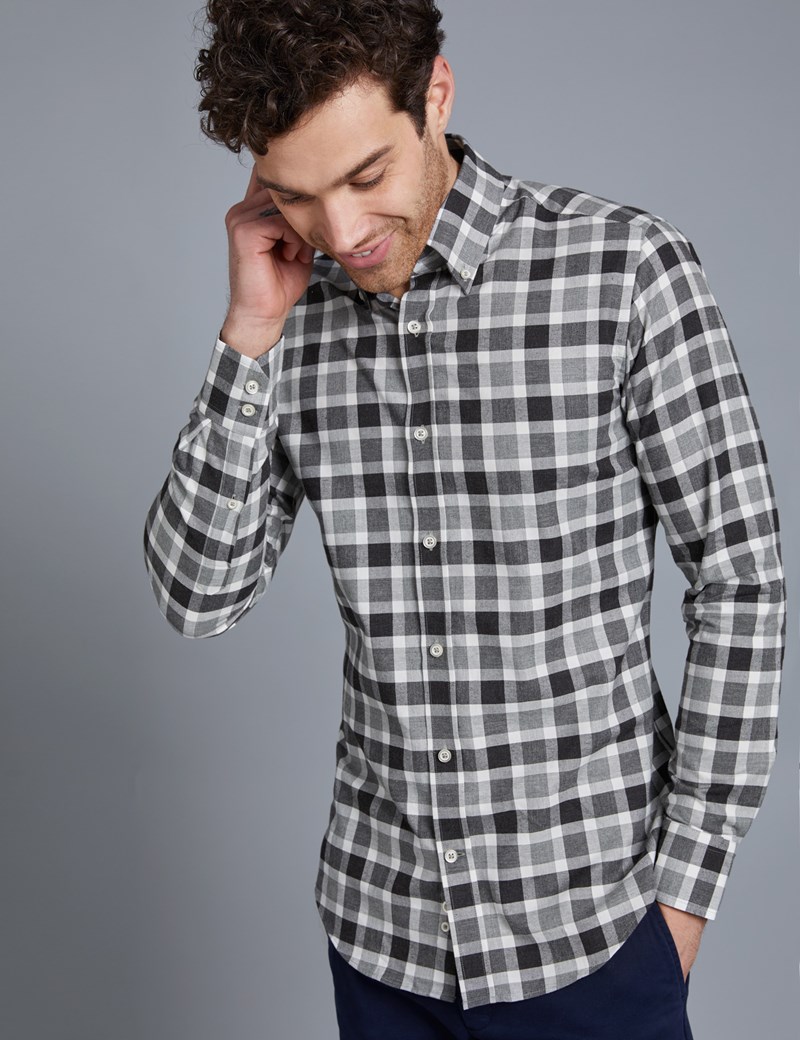 Men's Grey & White Multi Check Slim Fit Shirt - Single Cuff | Hawes ...