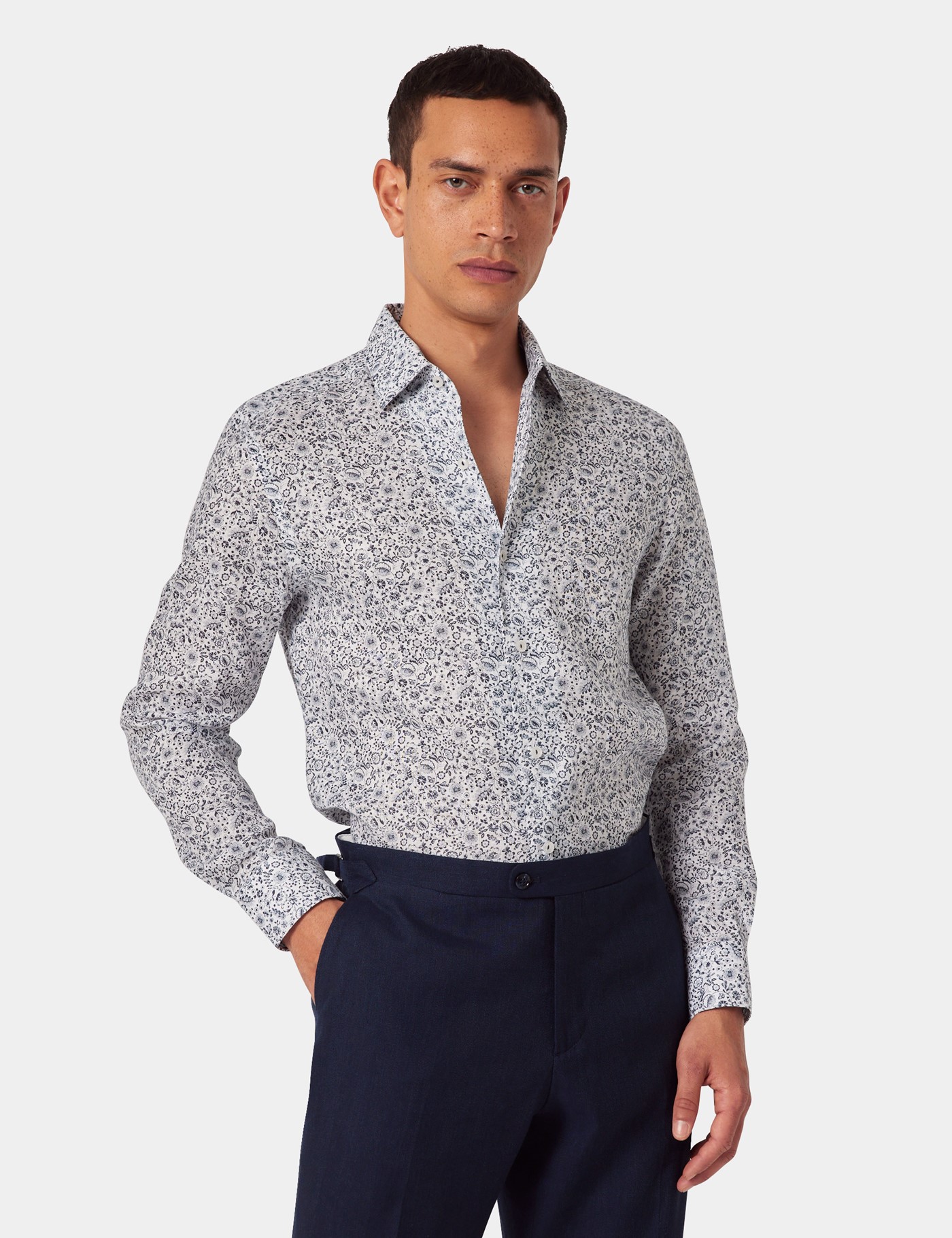 & Slim Fit Navy & Floral Shirt