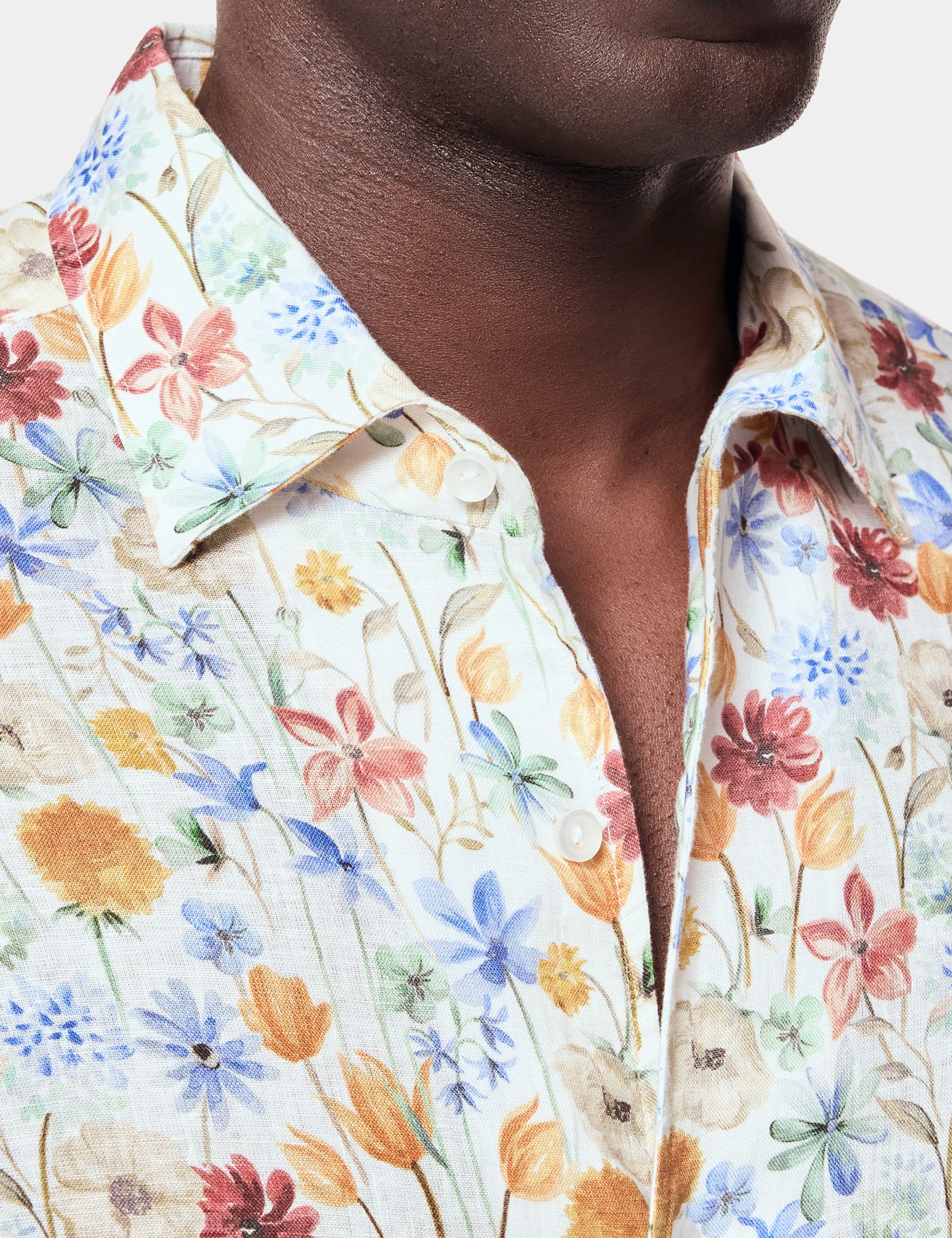 Hawes & Curtis Blue & Orange Floral Linen Shirt Size: Small image 4