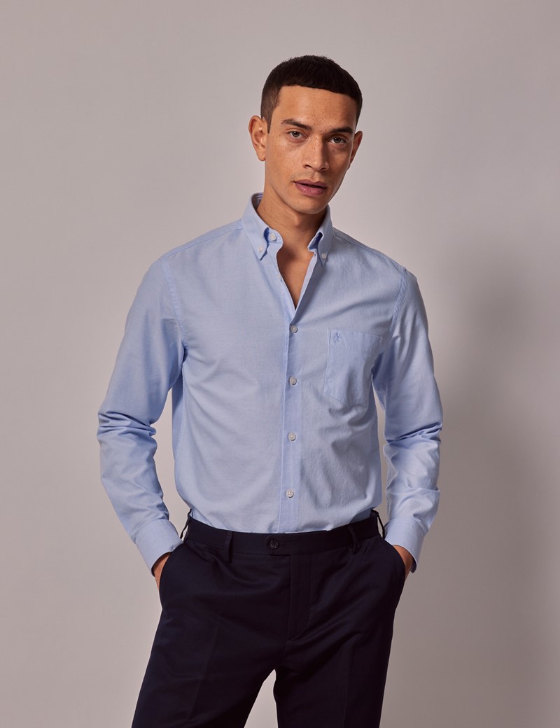 Men's Light Blue Oxford Shirt - Button Down Collar | Hawes and Curtis