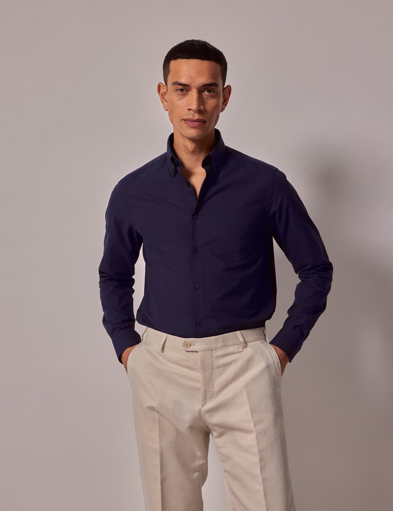 Men's Navy Oxford Shirt - Button Down Collar | Hawes and Curtis