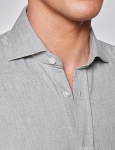 Grey Brushed Cotton Flannel Shirt With Full Cutaway Collar 