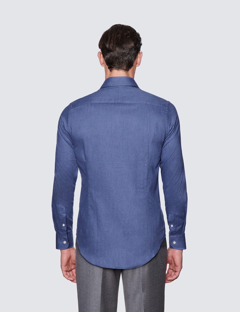 Denim Brushed Cotton Flannel Shirt With Full Cutaway Collar