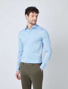 Blue Mercerised Egyptian Cotton Pique Shirt