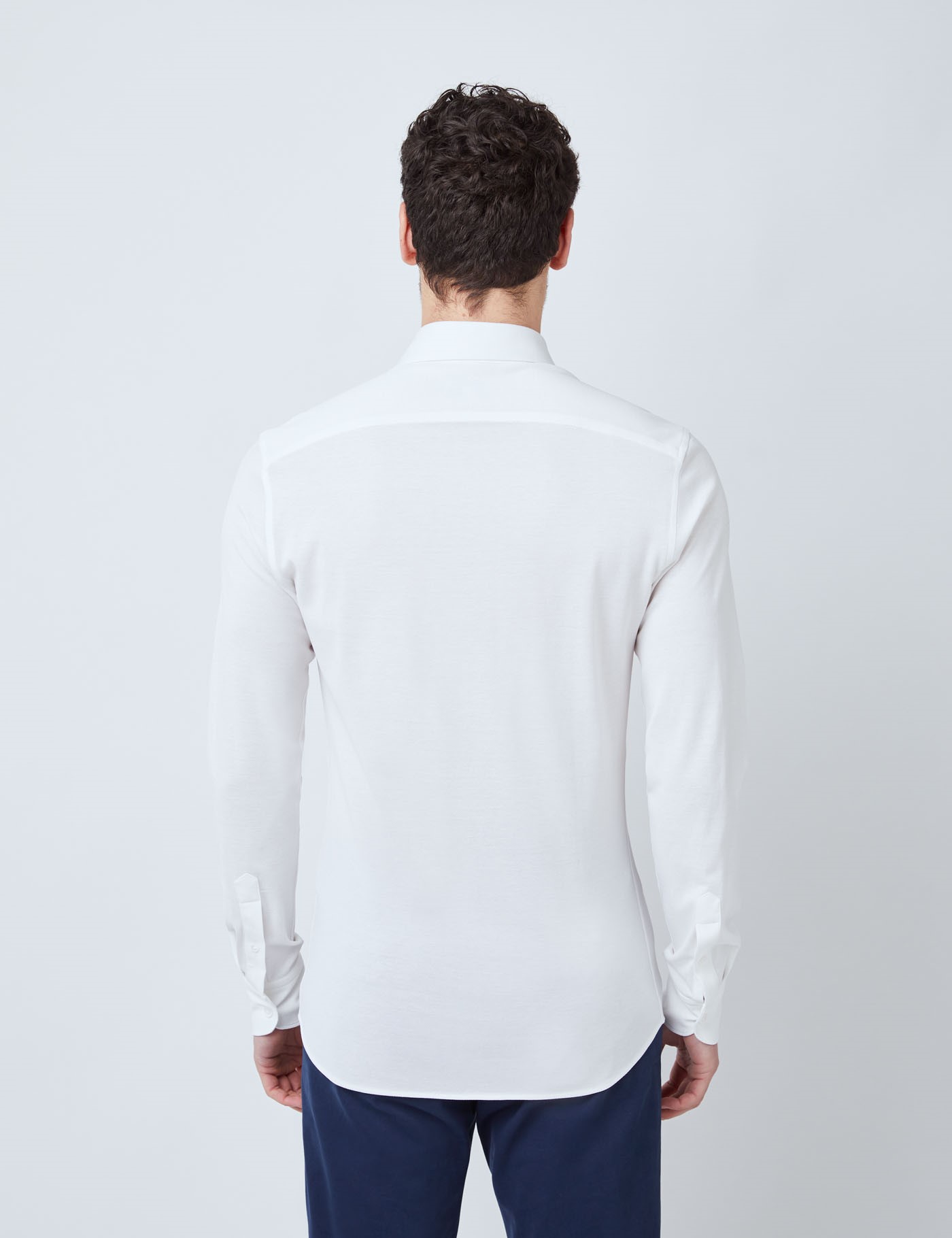 Mercerised Egyptian Cotton Pique Long Sleeve Shirt in White | Hawes ...