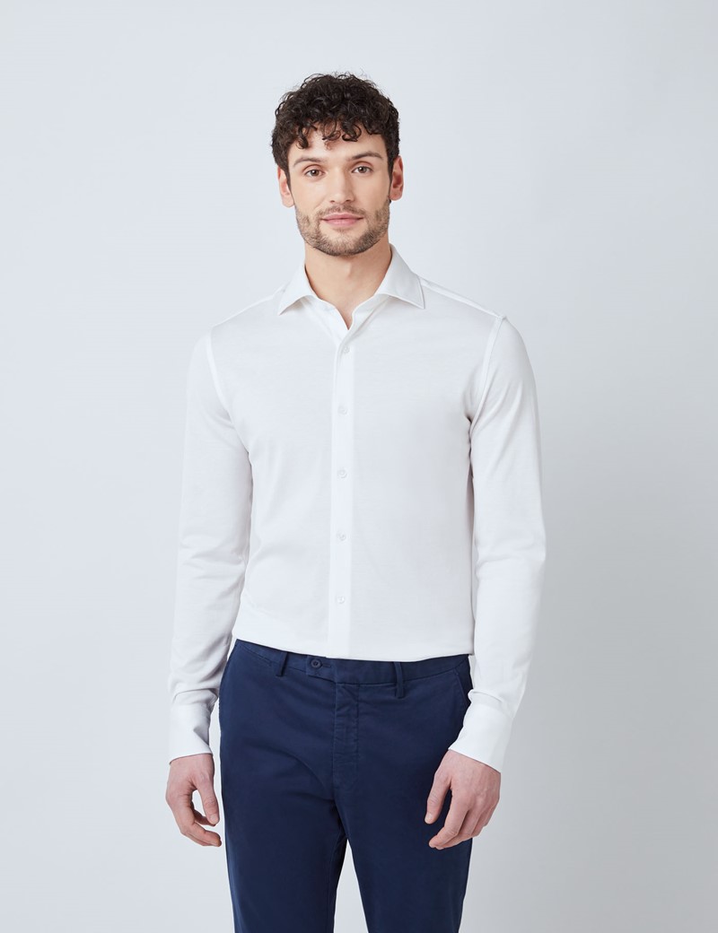 White Mercerised Egyptian Cotton Pique Shirt