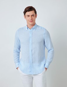 Light Blue Linen Relaxed Slim Fit Shirt 