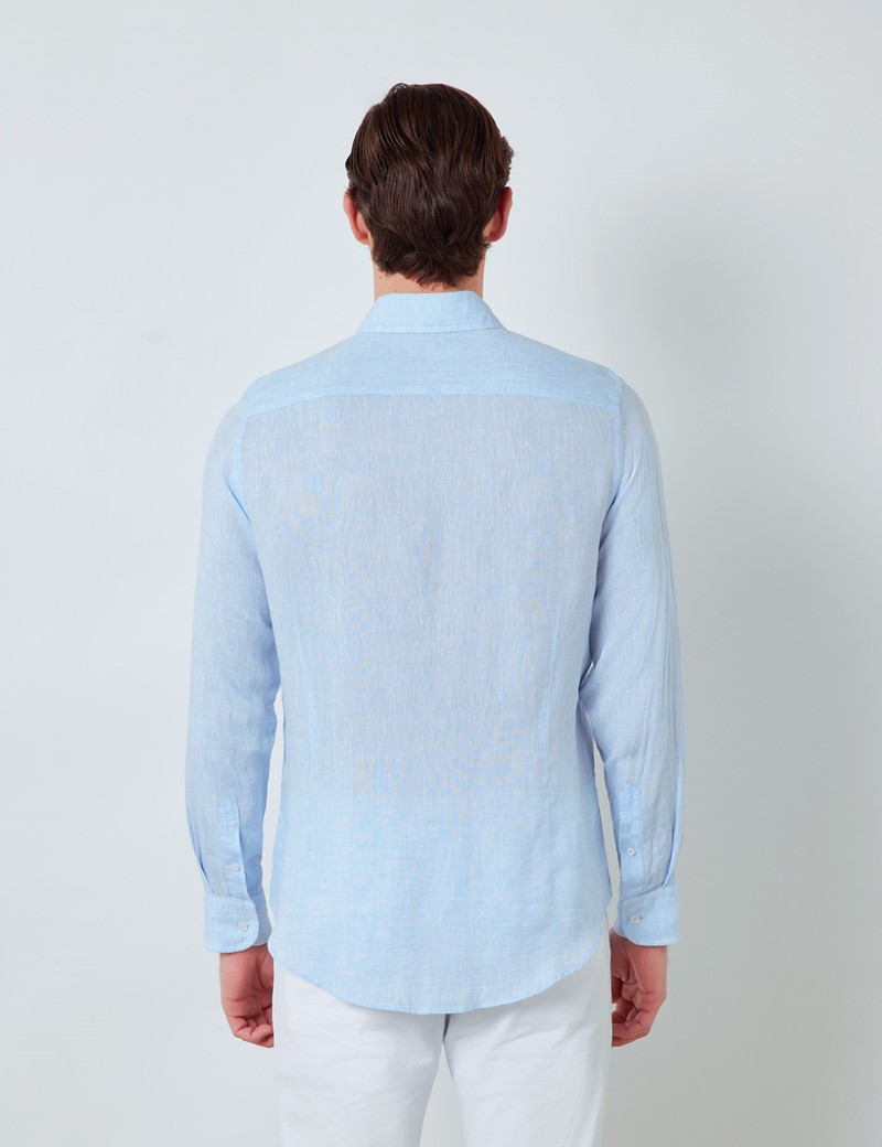 Light Blue Linen Relaxed Slim Fit Shirt 