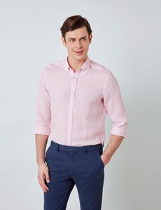 Men's Pink Linen Relaxed Slim Fit Shirt 