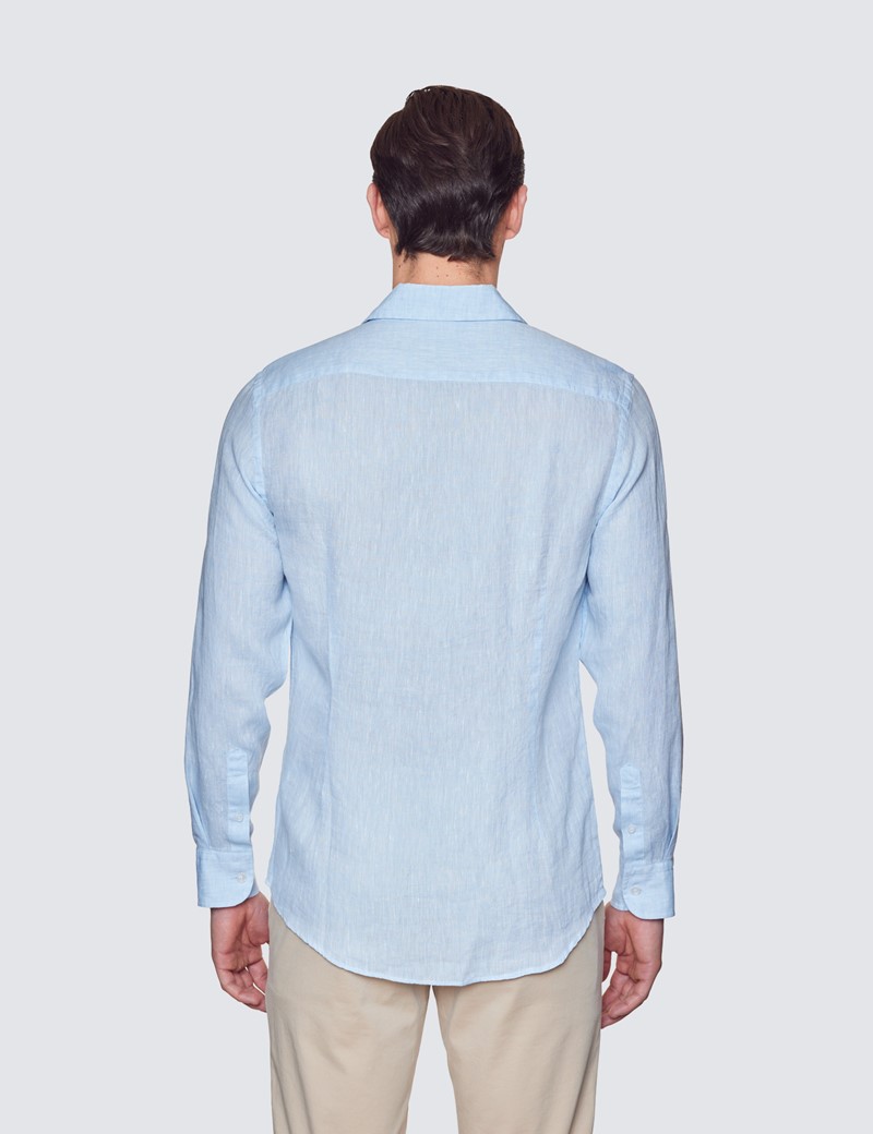 Light Blue Linen Relaxed Slim Fit Shirt 