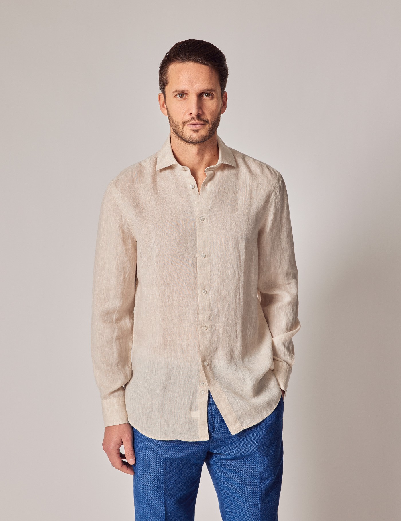 hawes & curtis stone linen slim shirt - full cutaway collar