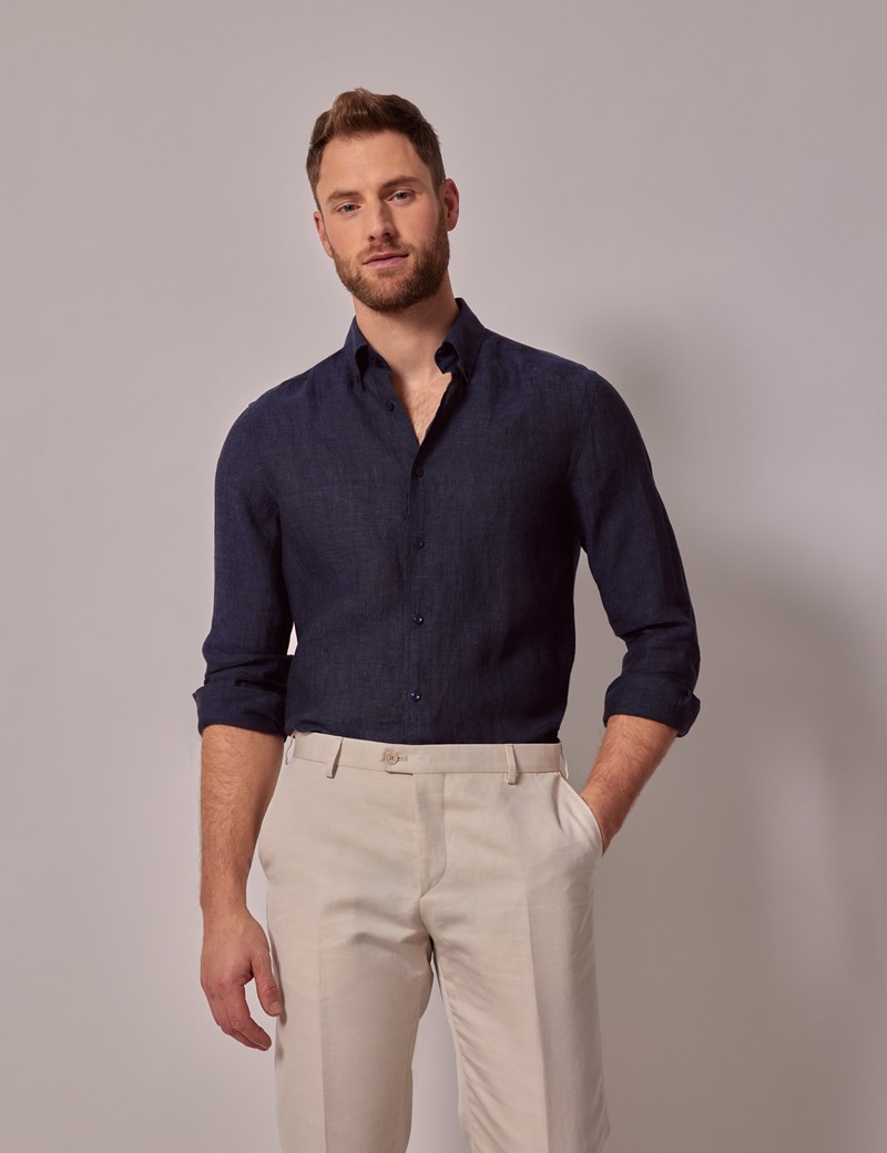 HA WE S & C URTIS - Slim Fit Plain Linen Button Cuff Shirt, Size
